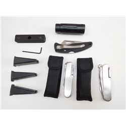 ASSORTED GUN PARTS & POCKET KNIVES