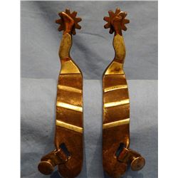 Ladies' silver inlaid gal leg spurs, marked BG, 9 pt rowels