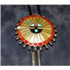 Image 1 : Zuni bolo tie, turqouise, coral and mother of pearl, 2 1/2" diameter
