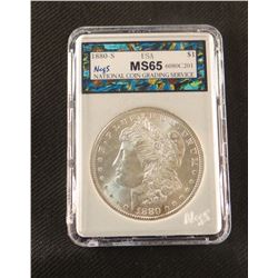 1880 S Morgan dollar, MS 65, NCGS