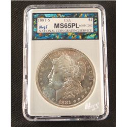 1881 S Morgan dollar, MS 65 PL, NCGS