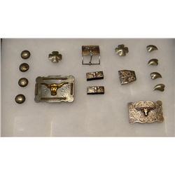 Sterling silver belt buckles and conchos, assorted