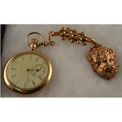 Elgin pocket watch (working) with buffalo watch fob