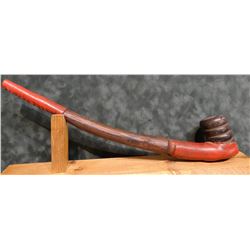 Wooden bowl peace pipe, partially leather-covered