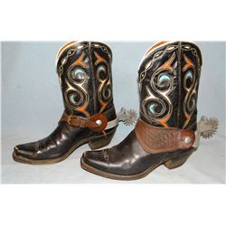 Ladies' boots and set of spurs & men's studded belt, 37", belt marked 101 Ranch