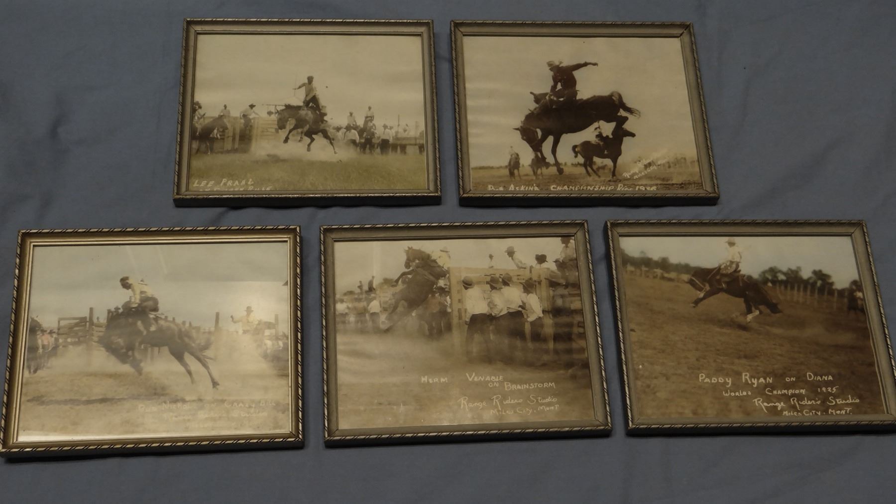 5 Vintage rodeo photo prints, framed, Range Riders Museum, Miles City, MT