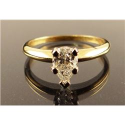 Ladies' diamond ring, pear cut, .80 ct, 14 kt yellow gold, size 8 1/4