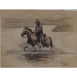 Graham, David  - Miles City artist, est $200-300  Original charcoal drawing of a cowboy, 8  x 10 