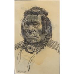 Seltzer, Walter William (son of O. C. Seltzer) original pen sketch, 3 1/2" x 5", Indian Portrait, un