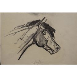 James, Will original pencil sketch, Horse Head, signed "To Virginia from Bill", 10/11/30, 7" x 9"