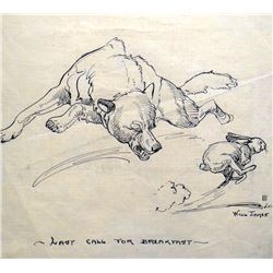 James, Will original pen & ink, Last Call For Breakfast, signed Will James III, 1920, 8" x 10"