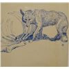 Image 1 : James, Will original pen/ink, Wolf & Cow skeleton 5" x 8", signed "III"