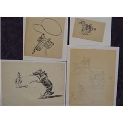 James, Will, 4 drawings, all unsigned, assorted sizes