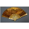 Ladies' fancy mother of pearl hand fan, gold trim w/case