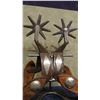 L. J.Church large silver dble mtd spurs, 3 1/4" 8 pt rowels, marked  inside band