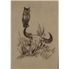 Powell, Ace, framed etching, Owl on buffalo skull, 61/100, 5”x 7”