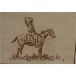 Powell, Ace, framed etching, Indian on horse, 61/100, 5”x 7”