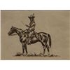 Powell, Ace, framed etching, Indian cowboy on horse, 61/100, 5”x 7”
