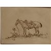 Image 1 : Powell, Ace, framed etching, Cowboy taking a break, 61/100, 5”x 7”