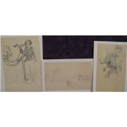 3 small pen & ink sketches by Will James, all unsigned,