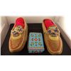Beaded moccasins and cigarette pack carrier, newer