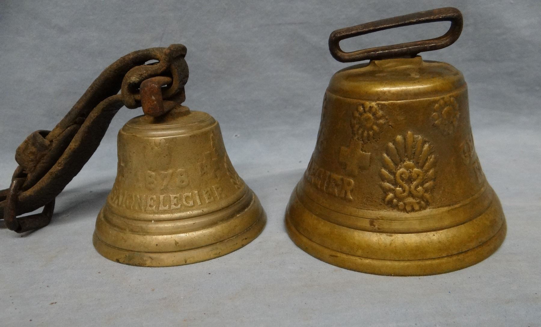 2 brass Swiss cow bells