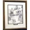 James, Will framed print, "Mothers", 12" x 16", Mother bear and cubs and Longhorn cow and calf