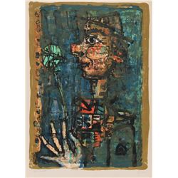 Paul Augustin Aizpiri, Clown with Flower, Lithograph