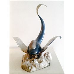 Yannis Amoryanos, Manta Ray, Bronze Sculpture on Quartz Base