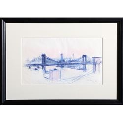 Dimitrie Berea, Brooklyn and Manhattan Bridges (33), Ink on paper, signed