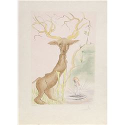 Salvador Dali, Le Cerf se voyant dans l'eau, Etching with Pochoir on Japon