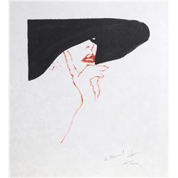 Rene Gruau, Woman in a Black Hat, Lithograph on Japon