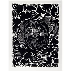 Manuel Izqueirdo, Marine Garden (Black), Woodcut
