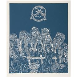Manuel Izqueirdo, Night Festival (Blue), Woodcut