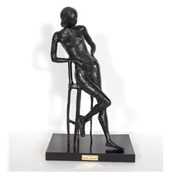 Pearl Lamberg, Nude on Chair, Bronze Sculpture