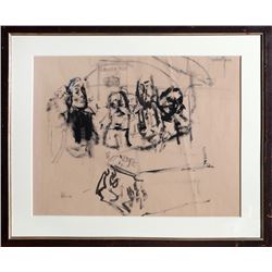 Jack Levine, Funeral, Gouache on Paper, signed