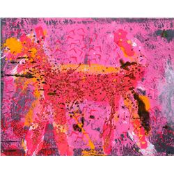 Peter Mayer, Dog (Orange on Pink and Black) (1), Acrylic on Canvas with Glitter