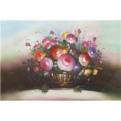 Chuju Sheng, Spring Flowers in Gold Vase (3), Oil on Canvas