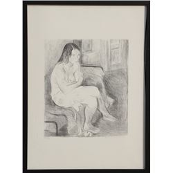 Raphael Soyer, Seated Nude, Rose Stockings (Black and White), Lithograph