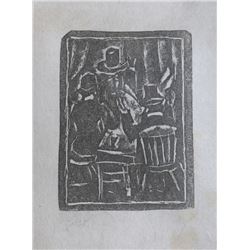 Max Weber, Three Seated Men, Woodcut