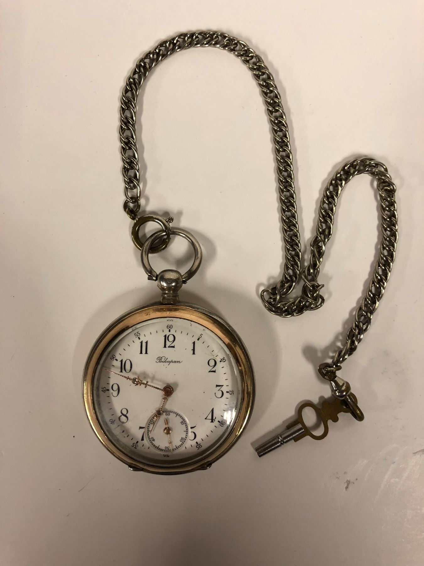 RARE CHOPARD BIKUPAN SILVER POCKET WATCH KEY WIND WITH DIAMOND HANDS