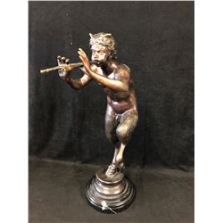 BRONZE STATUE MARBLE BASE 26" GREEK GOD PAN