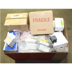 BOX OF ASSORTED ELECTRICAL SWITCHES AND CONNECTORS