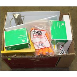 BOX OF OFFICE SUPPLIES - NOTEPADS, HIGHLIGHTERS,