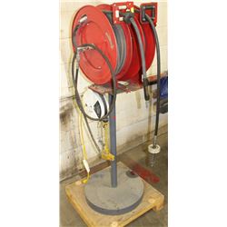 DUAL HYDRAULIC HOSE REEL ON STAND WITH HOSE AND