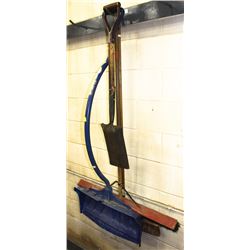 2 PUSH BROOMS, SNOW SHOVEL AND TRENCH SHOVEL