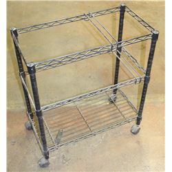 3 TIER PLASTIC ROLLING SHELF 26" X 14" X 30"