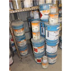 21 PAILS OF AND 8 CANS OF ASSORTED DEVOE PAINTS