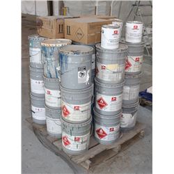 PALLET OF BLUE JONES-BLAIR ENAMEL PAINT BASES AND