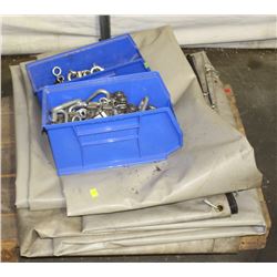 PALLET WITH 2 TARPS, CONNECTING LINKS AND ROLLERS